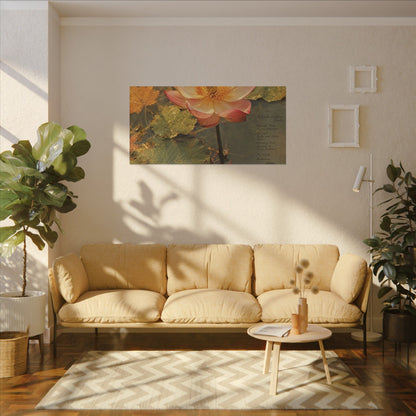 Autumn Lotus Flower Herbarium Canvas Art | Rustic Decor