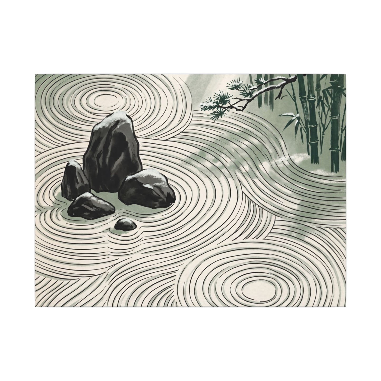 Shibui Rock Garden Canvas Art - Zen Ukiyo E Inspired
