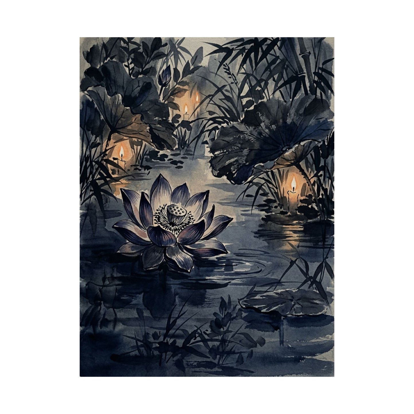 Candlelight Lotus Flower Wall Art Print - Zen Fukinsei