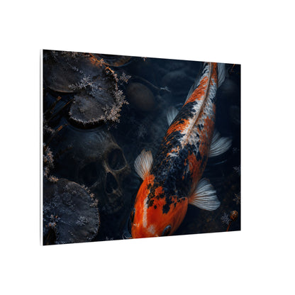 Koi Pond Canvas Art | Winter Dark Japandi Shadow Zen Art