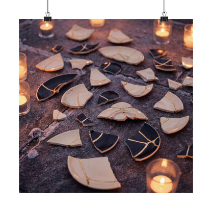 Broken Pottery Winter Wall Art Print | Kintsugi Healing Design