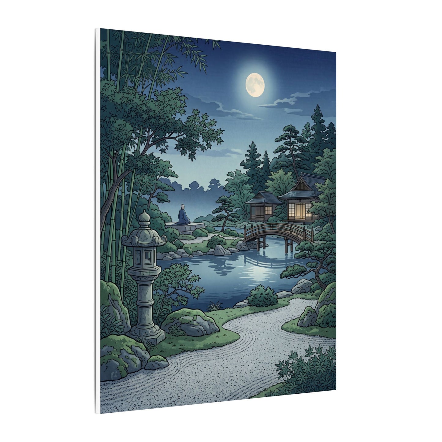 Summer Moonlit Garden Ukiyo E Inspired Canvas Art | Serene Decor