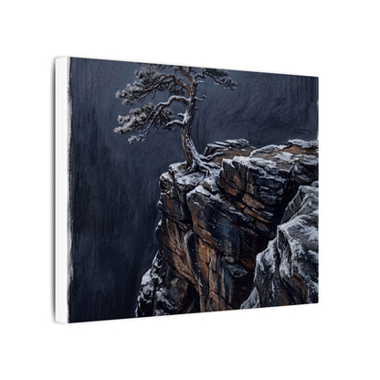 Dark Japandi Pine Tree in Dawn | Dark Texture Canvas Art