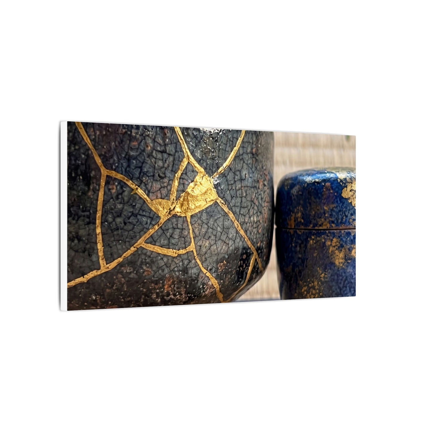 Tea Ceremony Crackle Gold Canvas Art | Philosophical Kintsugi Art