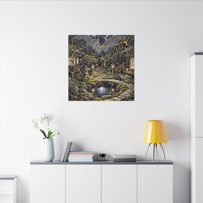 Kintsugi Moonlit Garden in Candlelight | Gold Vein Canvas Art