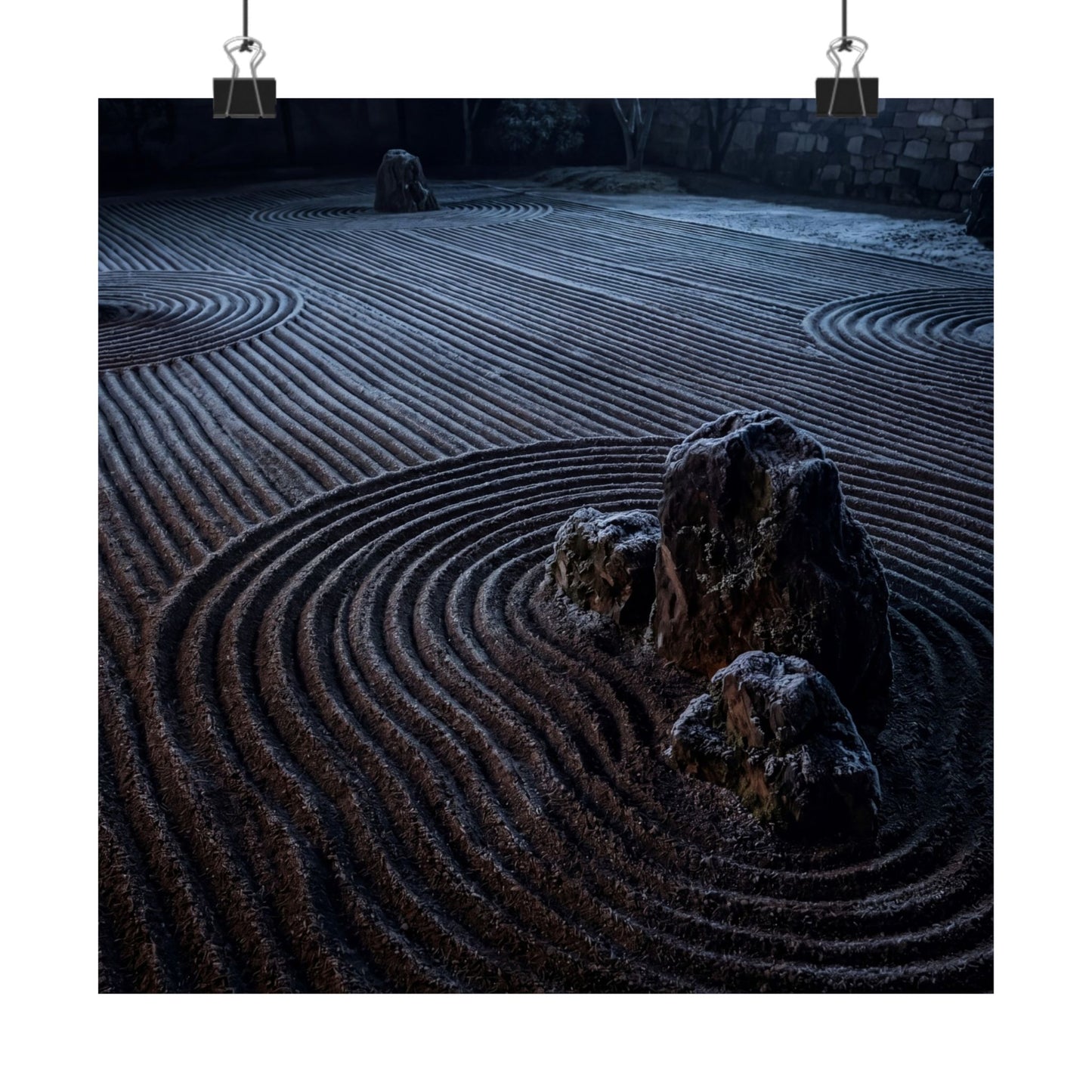 Bold Rock Garden Wall Art Print - Moody Minimal Dark Japandi