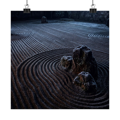 Bold Rock Garden Wall Art Print - Moody Minimal Dark Japandi
