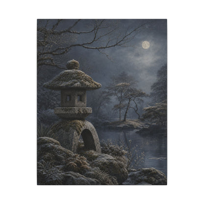 Stone Lantern Canvas Art | Winter Japandi Japanese Pattern Art