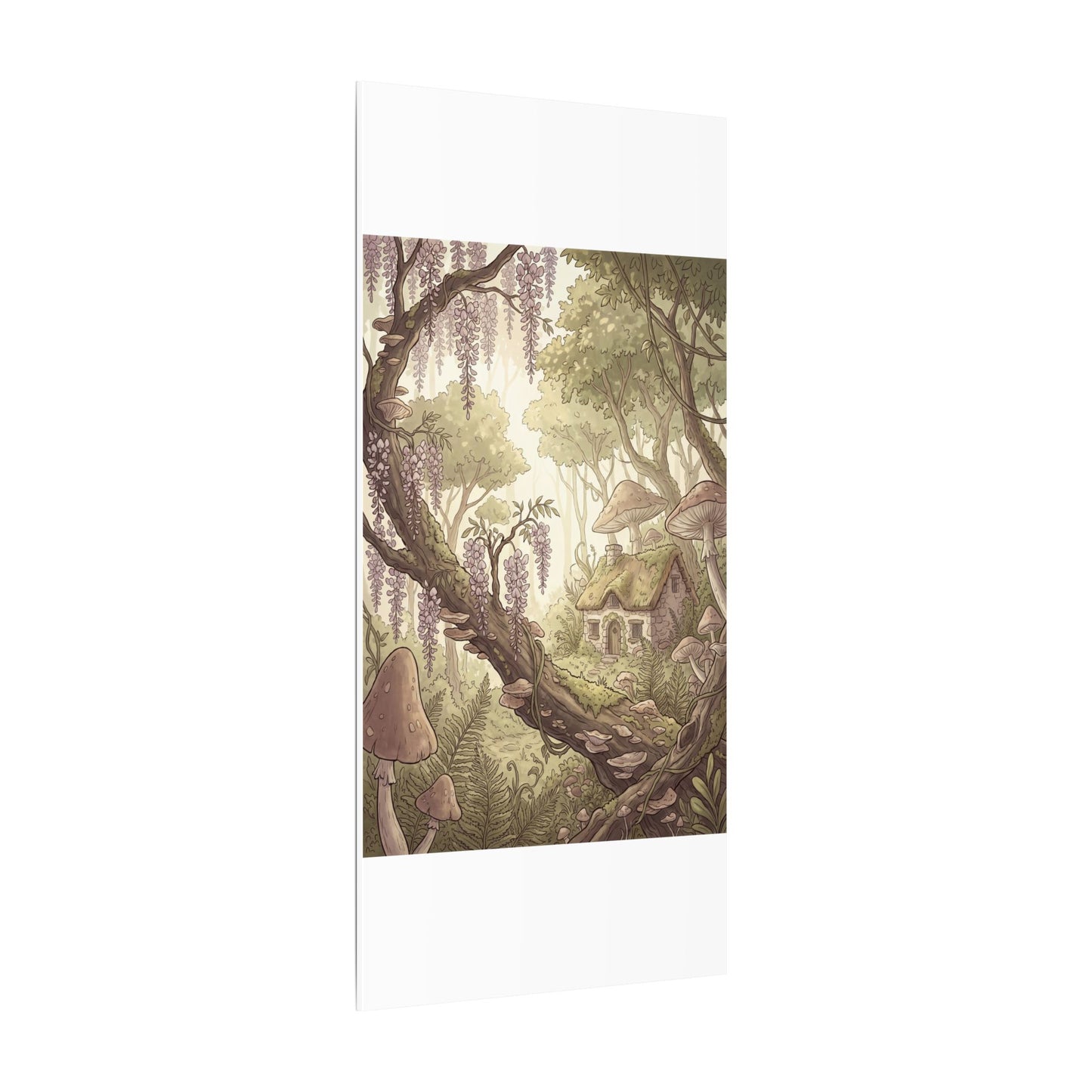Summer Wisteria Mushroom Illustration Canvas Art | Enchanting Decor