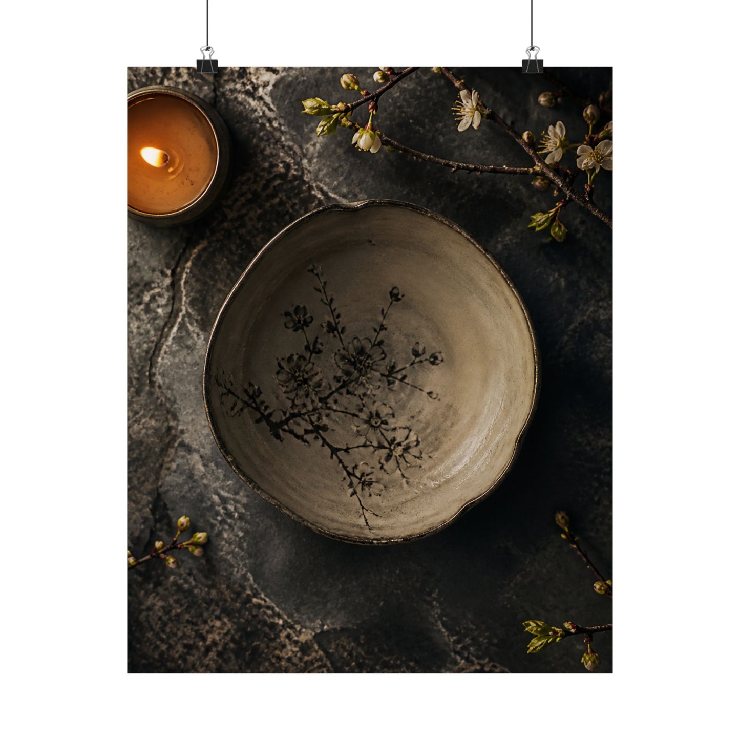 Neutral Ceramic Bowl Wall Art Print - Japanese Pattern Japandi