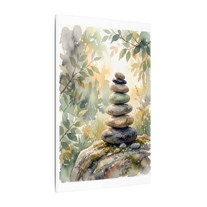 Golden Hour River Stones Canvas Art - Japandi Mono No Aware