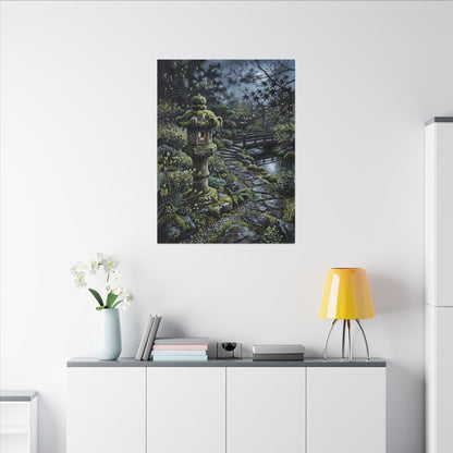 Japandi Stone Lantern in Moonlight | Texture Canvas Art