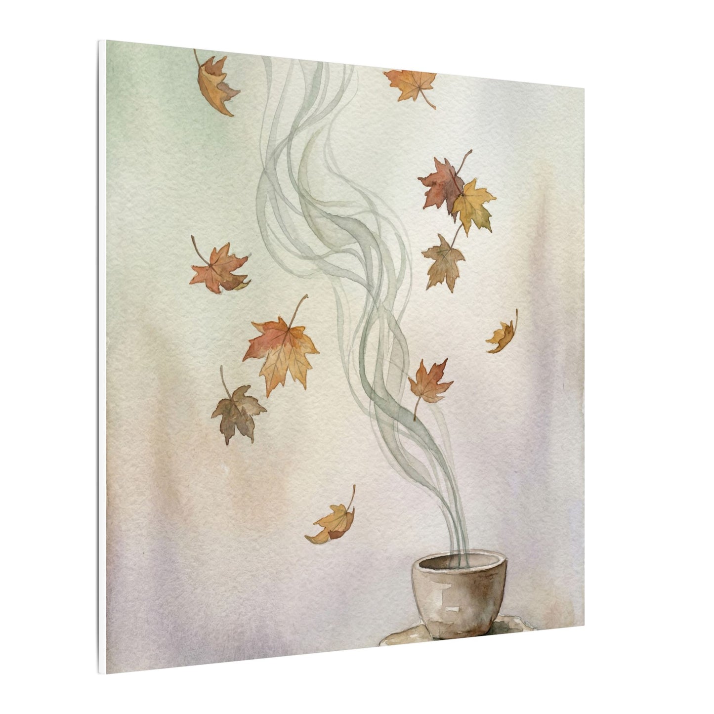 Incense Smoke Canvas Art | Autumn Japandi Watercolor Art