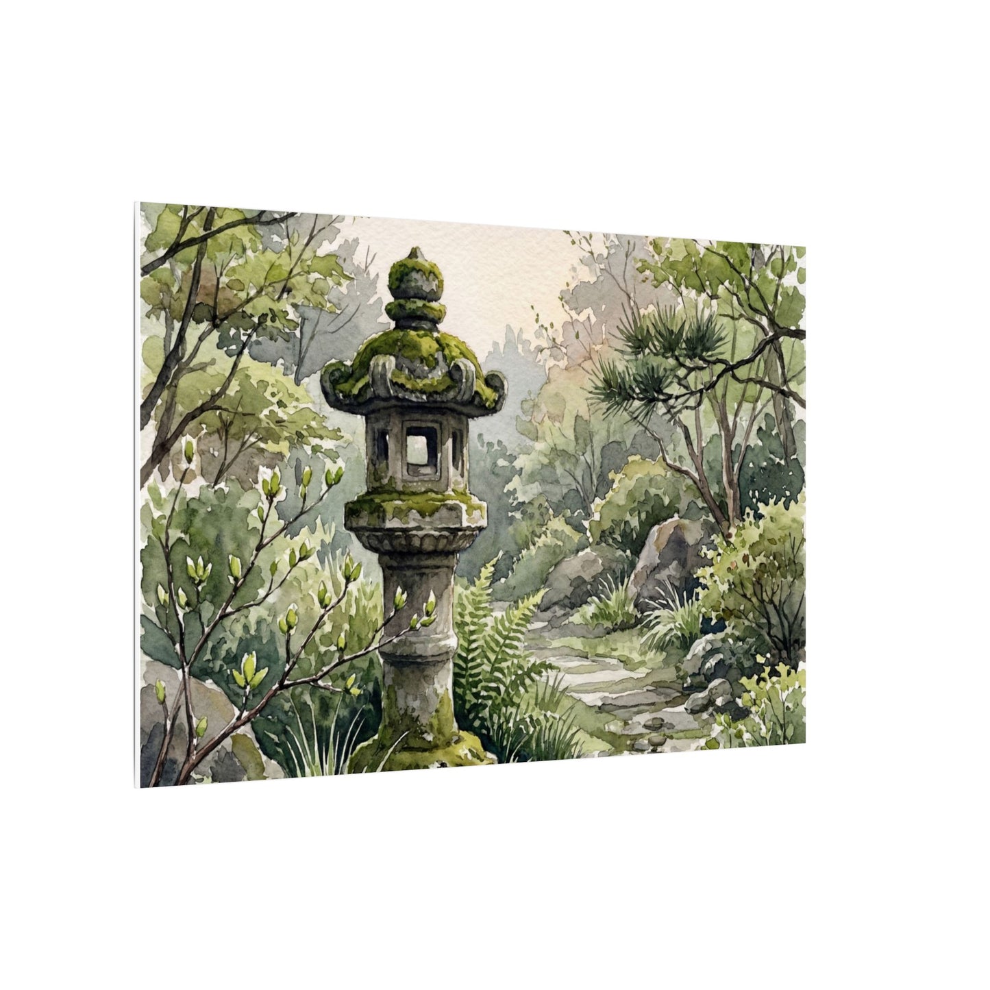 Neutral Stone Lantern Canvas Art - Watercolor Japandi