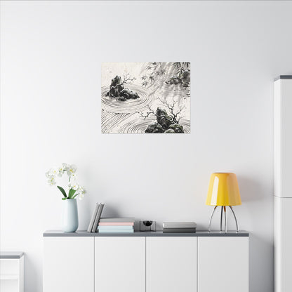 Rock Garden Canvas Art | Winter Zen Sumi E Art