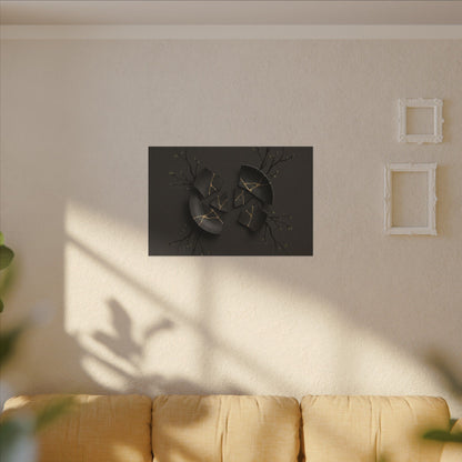 Sophisticated Broken Pottery Canvas Art - Charcoal Ink Dark Japandi