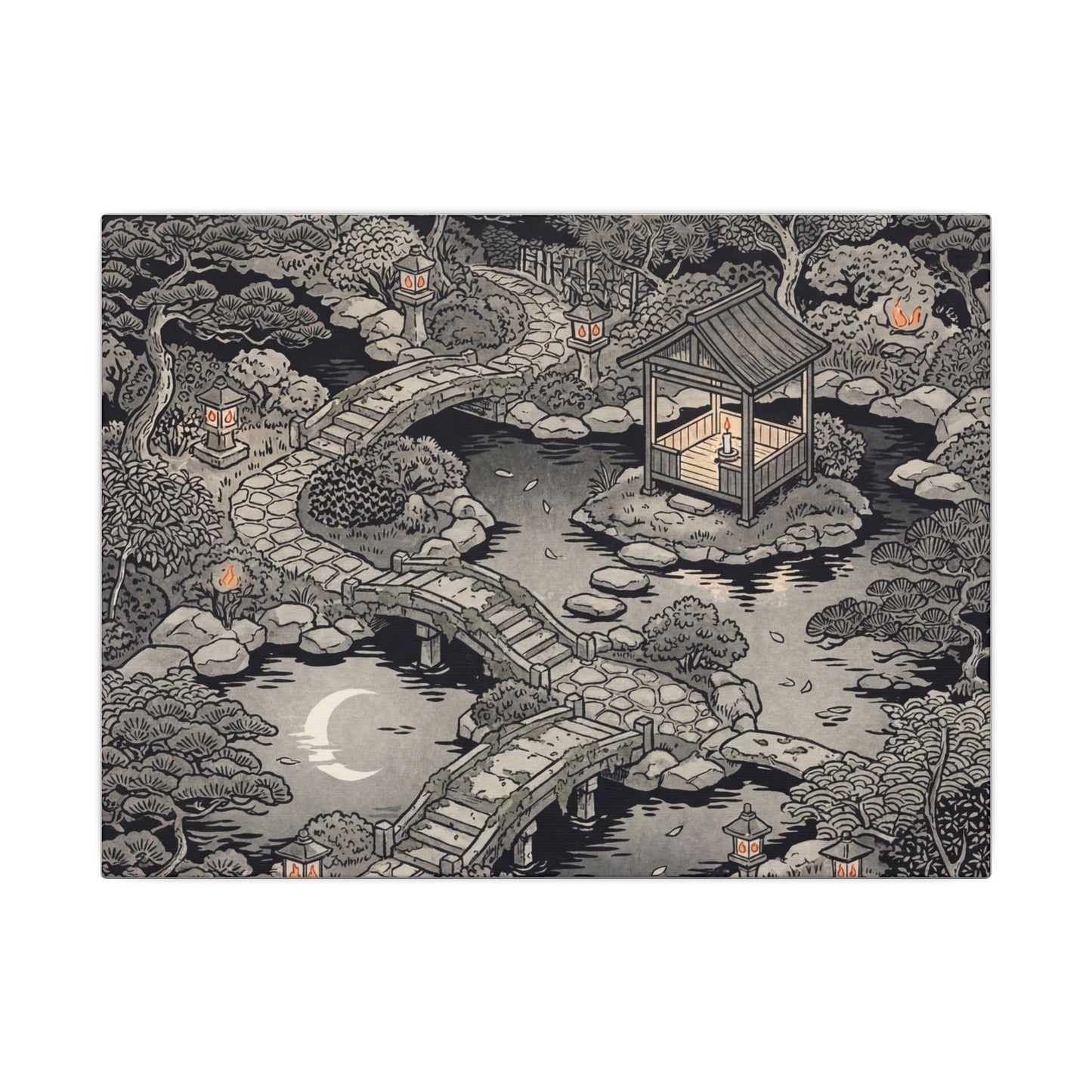 Moonlit Garden Ukiyo E Inspired Canvas Art | Serene Zen Art Art Print