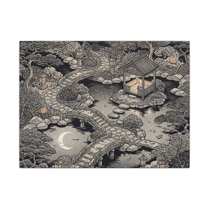 Moonlit Garden Ukiyo E Inspired Canvas Art | Serene Zen Art Art Print