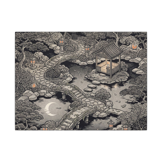 Moonlit Garden Ukiyo E Inspired Canvas Art | Serene Zen Art Art Print