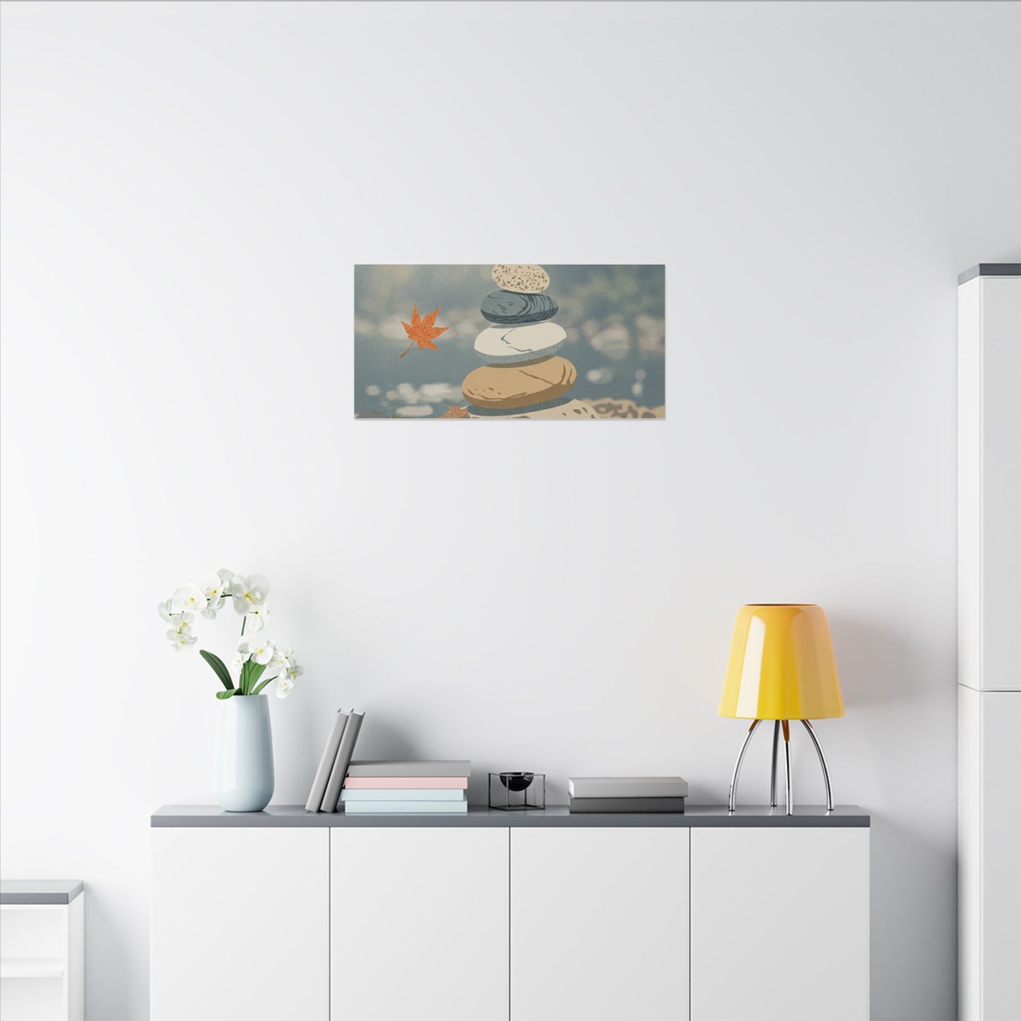 Warm River Stones Canvas Art - Japanese Pattern Japandi