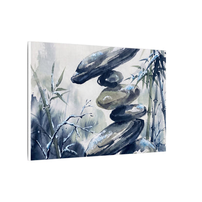 Zen River Stones in Moonlight | Sumi E Canvas Art