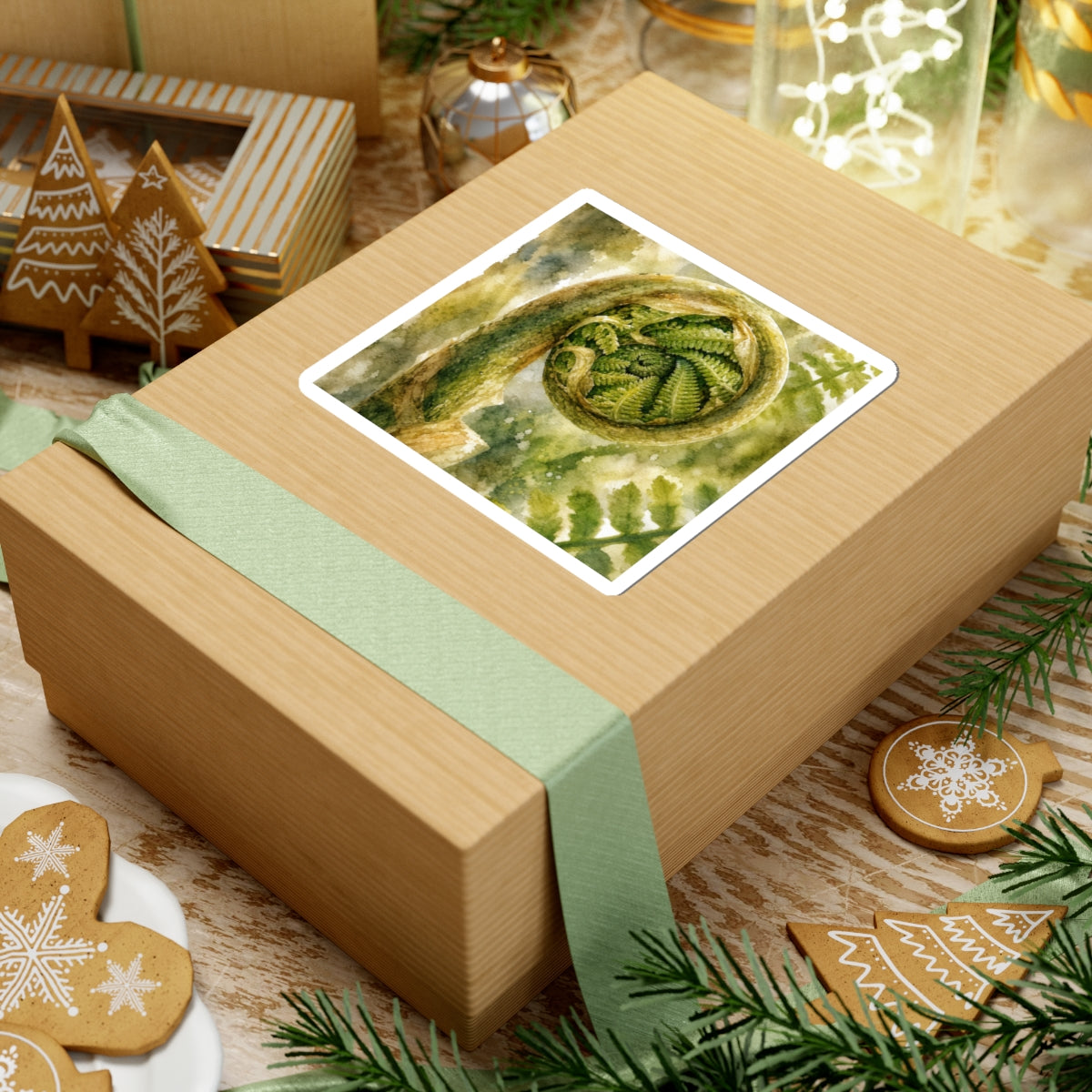 Japandi Fern Unfurling in Dappled | Watercolor Sticker