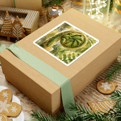 Japandi Fern Unfurling in Dappled | Watercolor Sticker