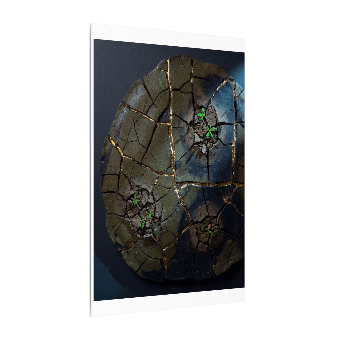 Dark Japandi Cracked Earth in Moonlight | Moody Minimal Canvas Art