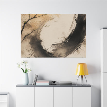Japandi Ink Brushstroke in Golden Hour | Watercolor Canvas Art
