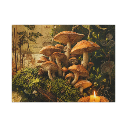 Spring Wild Mushrooms Herbarium Canvas Art | Earthy Decor