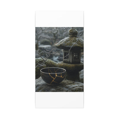 Stone Lantern Canvas Art | Winter Kintsugi Gold Repair Art