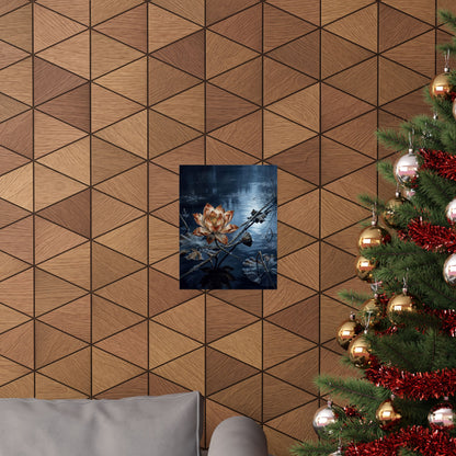 Kintsugi Lotus Flower in Moonlight | Broken Beauty Wall Art Print