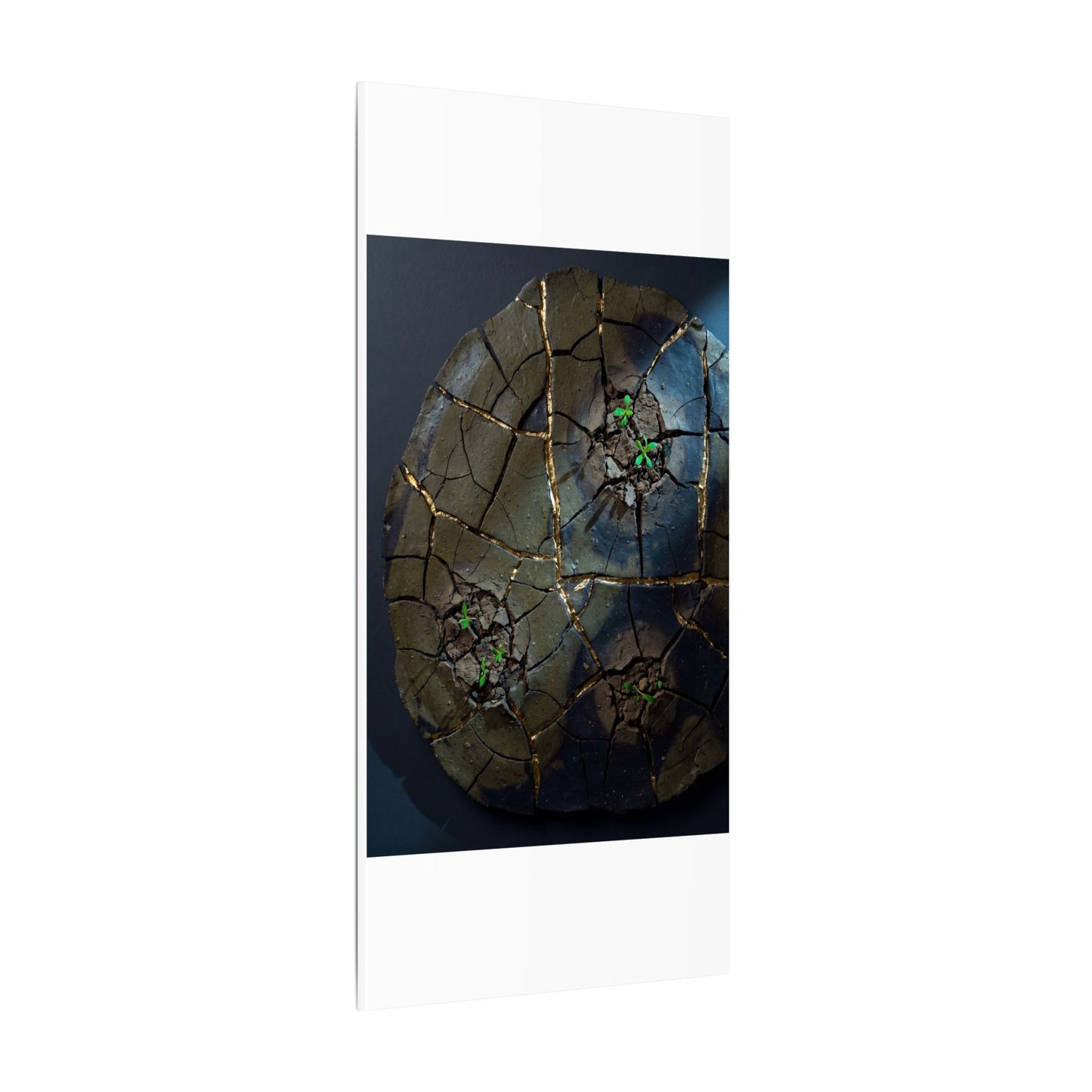 Dark Japandi Cracked Earth in Moonlight | Moody Minimal Canvas Art