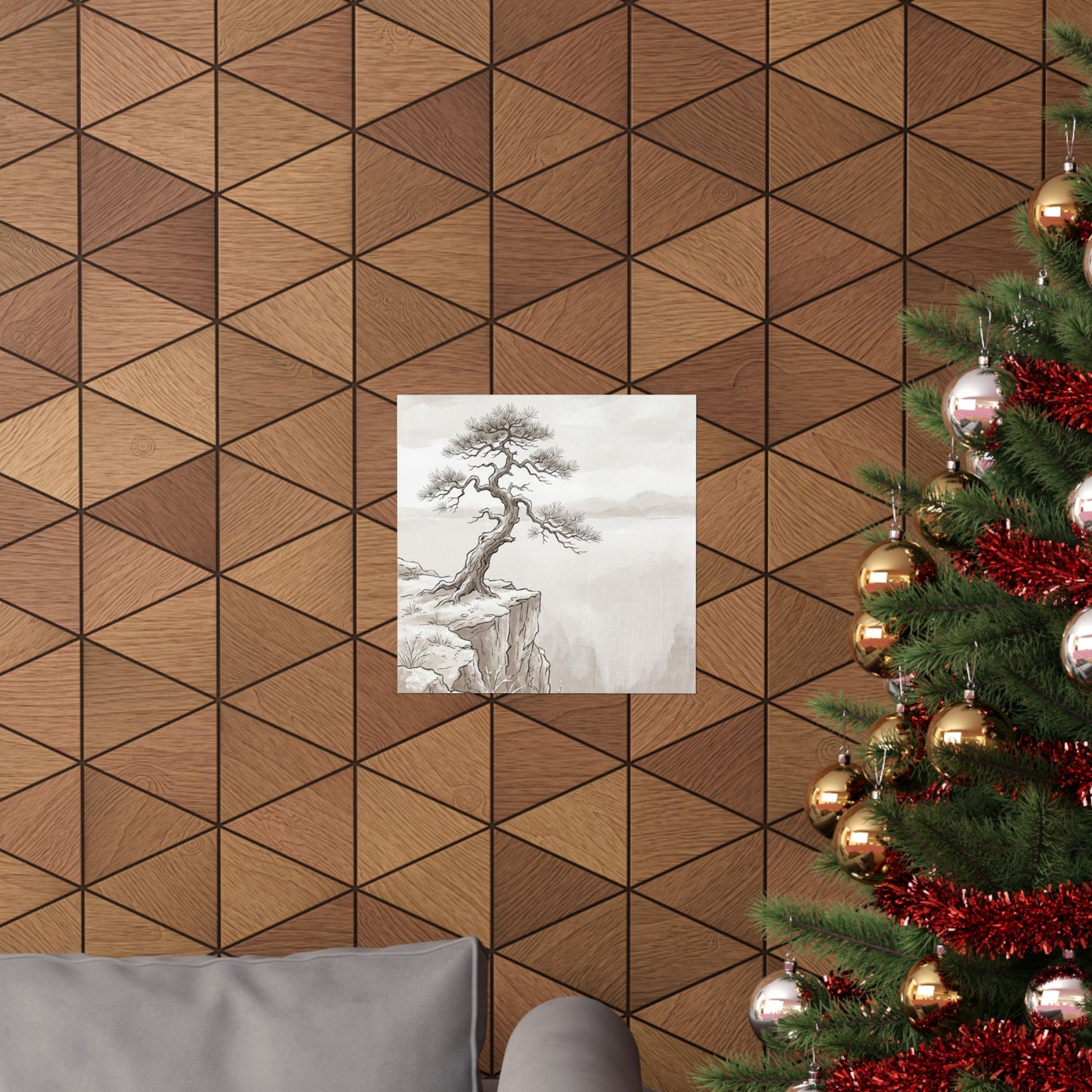 Japandi Pine Tree in Overcast | Minimal Line Wall Art Print
