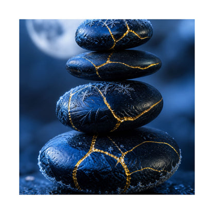 River Stones Gold Repair Wall Art Print | Philosophical Kintsugi Art