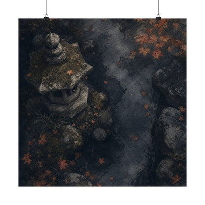 Japandi Stone Lantern in Moonlight | Texture Wall Art Print