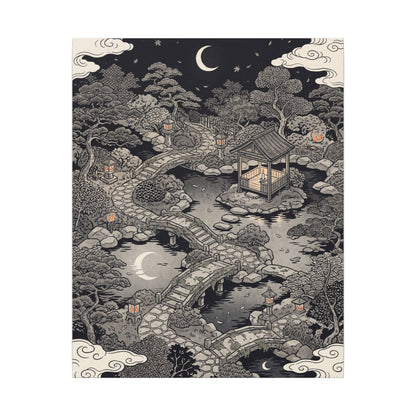 Moonlit Garden Ukiyo E Inspired Canvas Art | Serene Zen Art