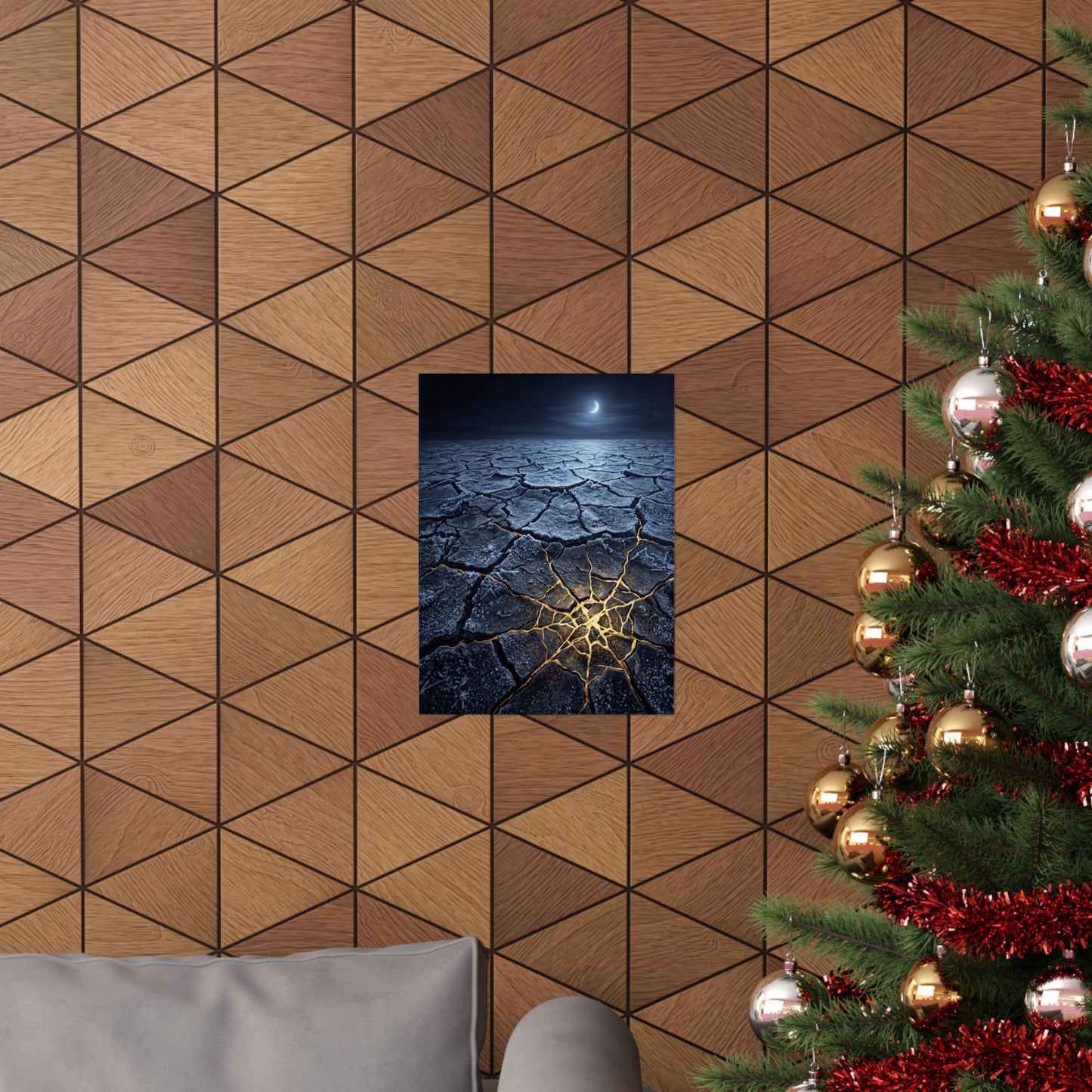 Artful Cracked Earth Wall Art Print - Gold Vein Kintsugi