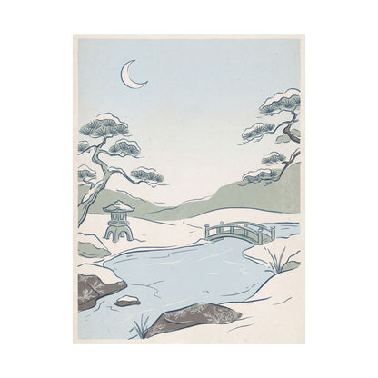 Moonlit Garden Minimal Line Wall Art Print | Neutral Japandi Art