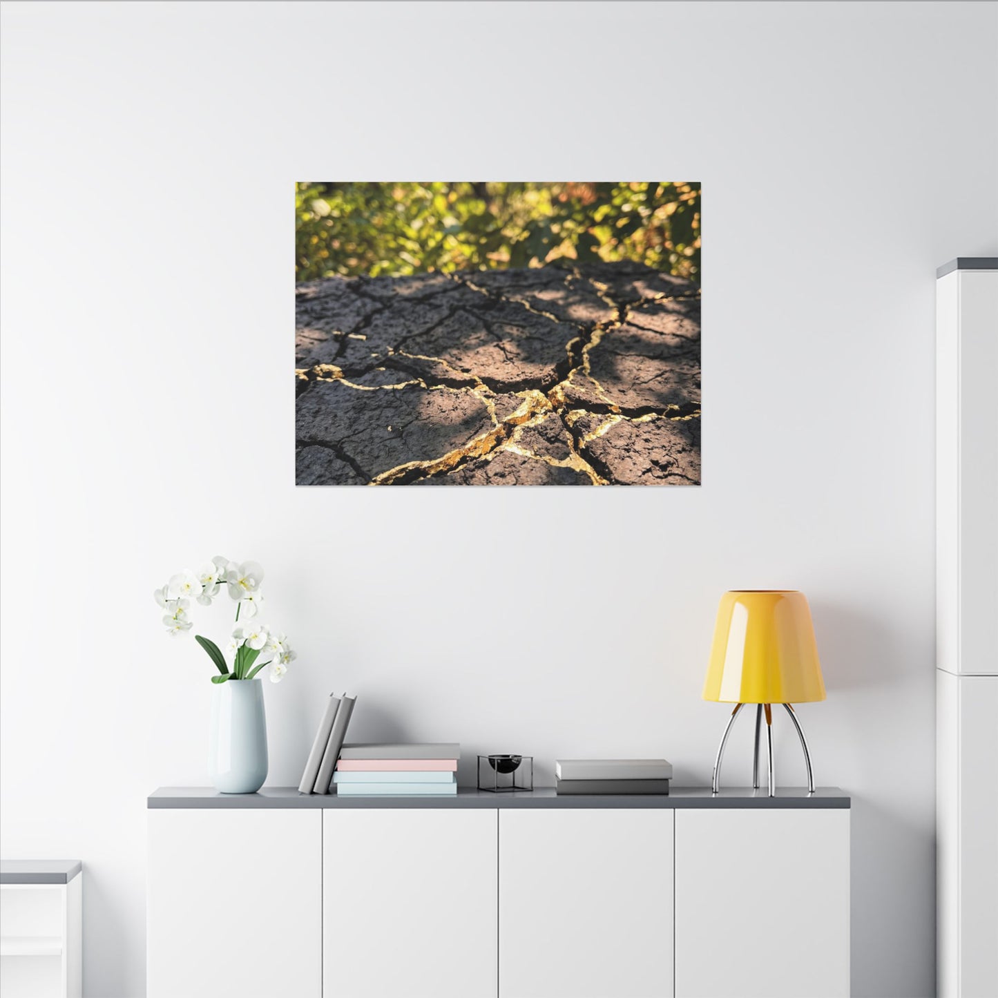 Shibui Cracked Earth Canvas Art - Kintsugi Gold Repair