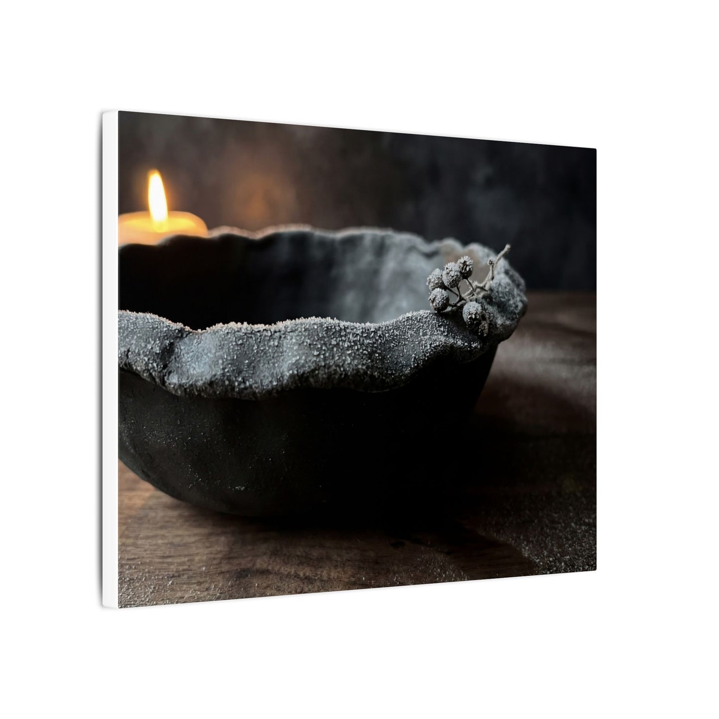 Ceramic Bowl Canvas Art | Winter Dark Japandi Shadow Zen Art