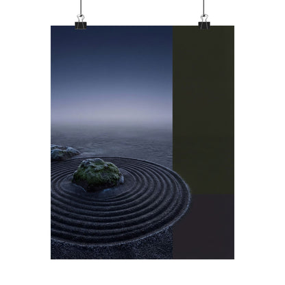 Dark Japandi Rock Garden in Dawn | Moody Minimal Wall Art Print Art Print