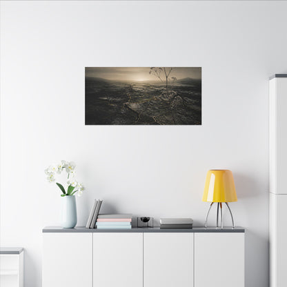 Dawn Cracked Earth Canvas Art - Dark Japandi Mono No Aware