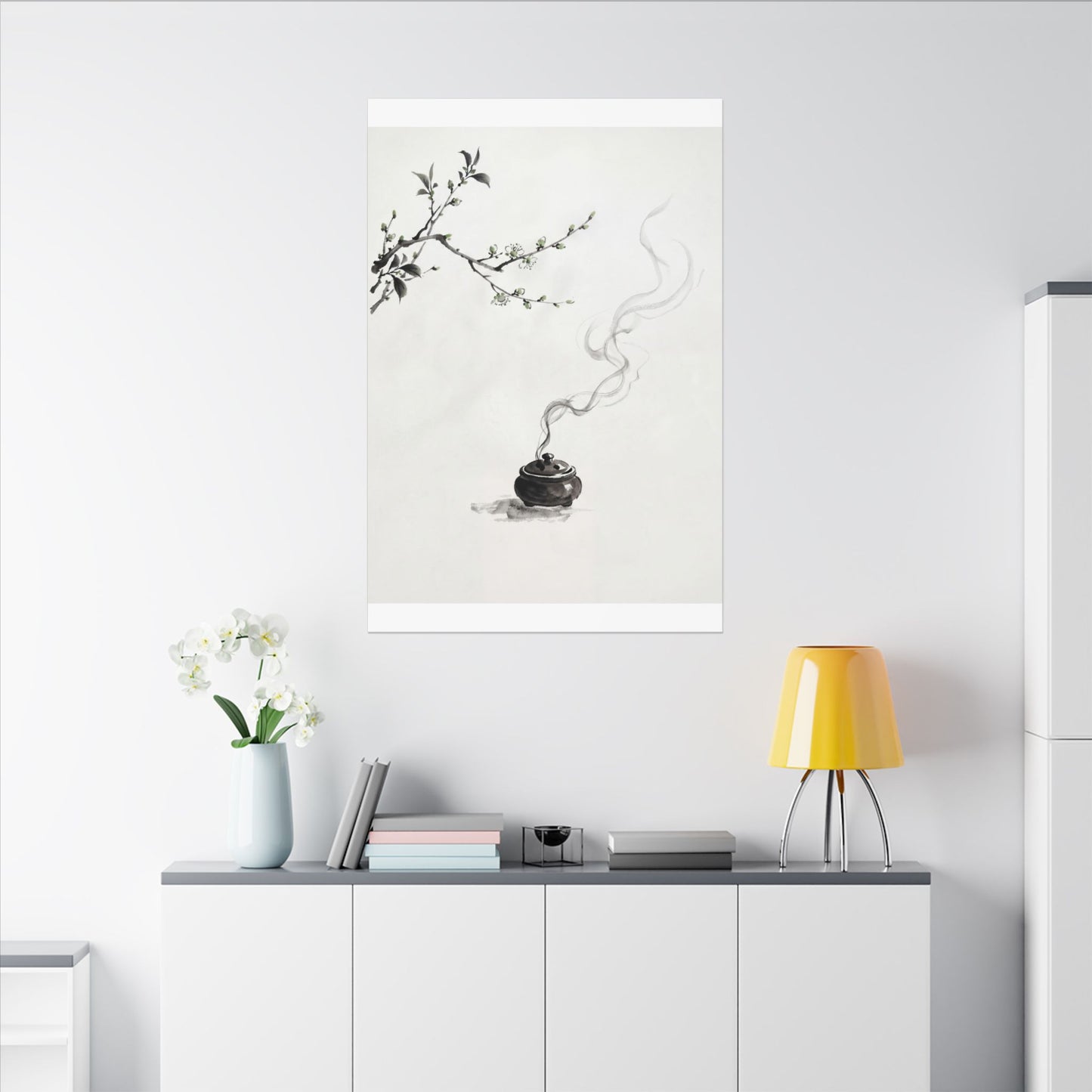 Calm Incense Smoke Canvas Art - Sumi E Zen
