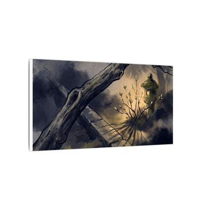 Dark Japandi Moonlit Garden in Golden Hour | Charcoal Ink Canvas Art