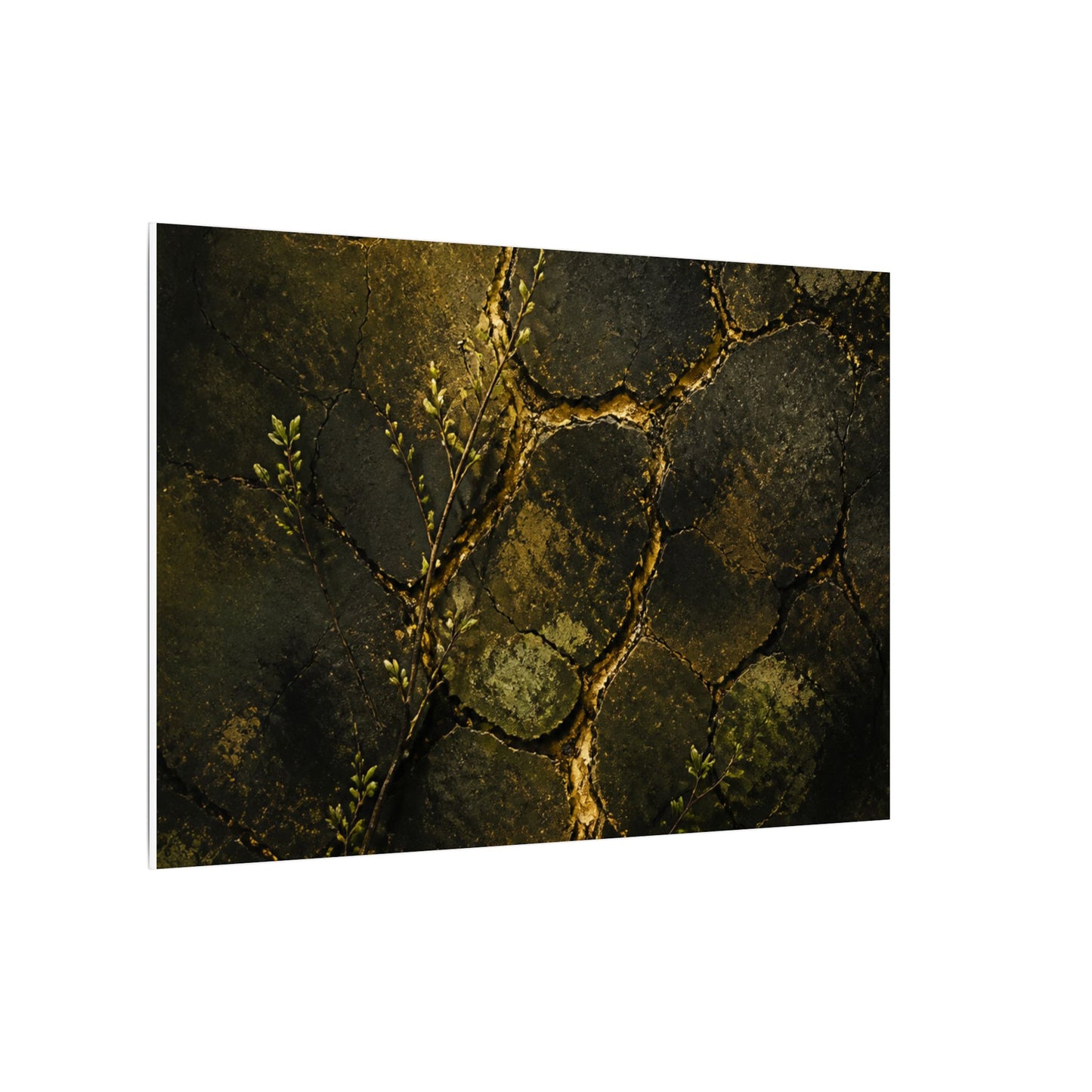 Shibui Cracked Earth Canvas Art - Dark Japandi Dark Texture
