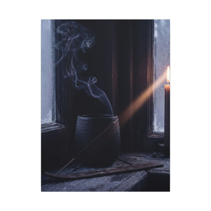Incense Smoke Winter Canvas Art | Dark Japandi Sophisticated Design