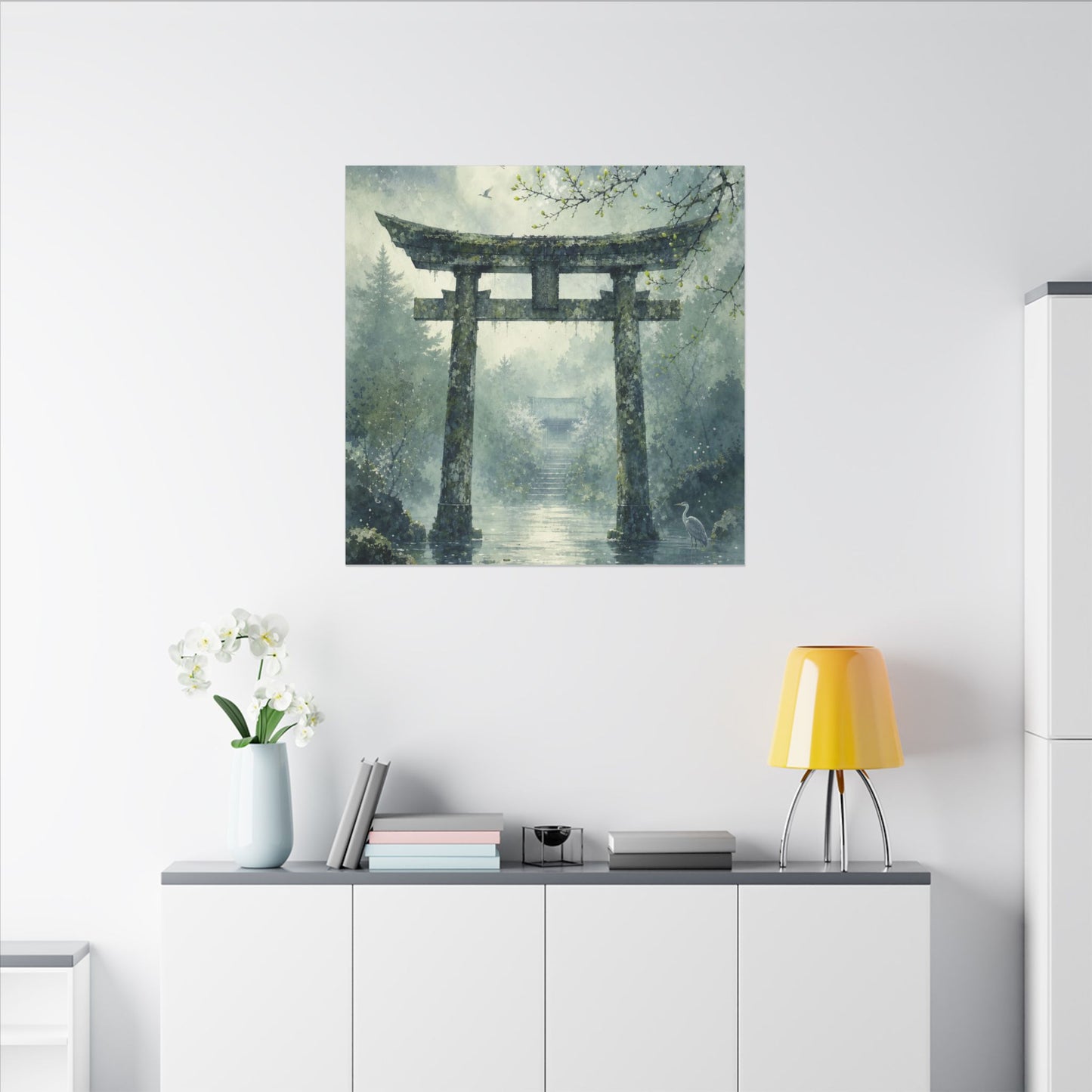 Earthy Torii Gate Canvas Art - Watercolor Japandi