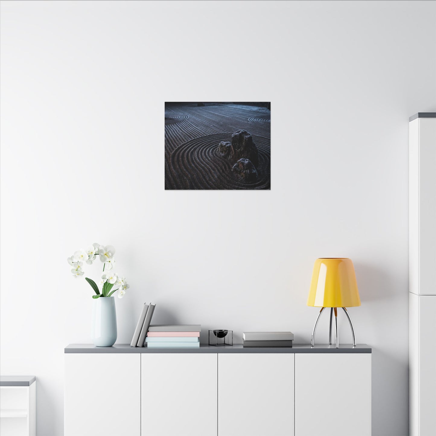 Moonlight Rock Garden Canvas Art - Dark Japandi Seijaku