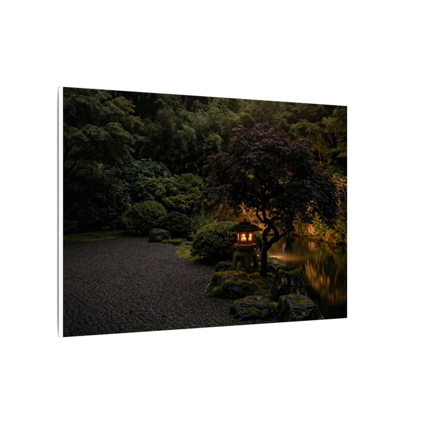 Dark Japandi Moonlit Garden in Golden Hour | Moody Minimal Canvas Art